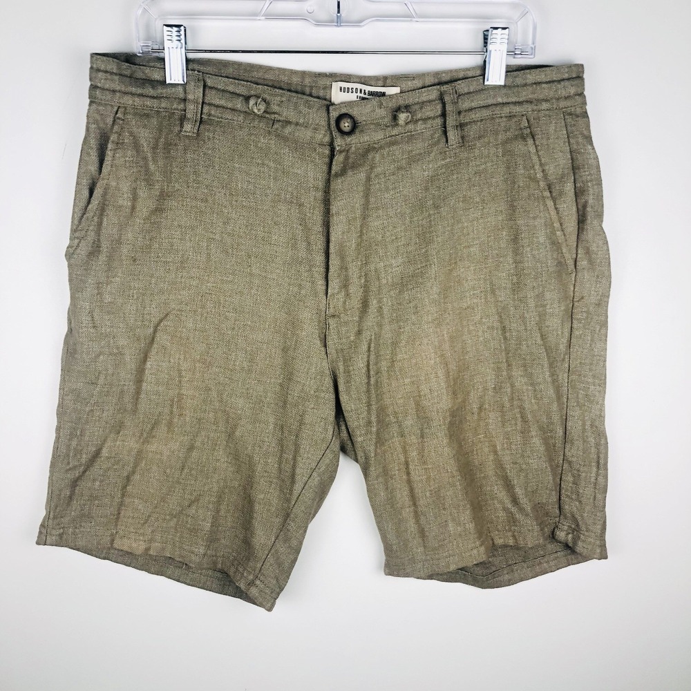 Hudson & Barrow Mens 33 Beige Khaki Shorts Cotton Linen Preppy Classic SS24-310